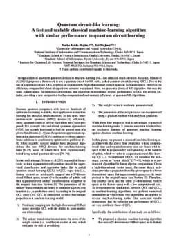Quantum circuit-like learning: A fast and scalable classical
  machine-learning algorithm with similar performance to quantum circuit
  learning