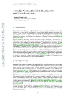 Towards Neural Machine Translation for Edoid Languages