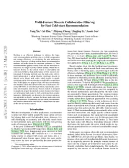 Multi-Feature Discrete Collaborative Filtering for Fast Cold-start
  Recommendation