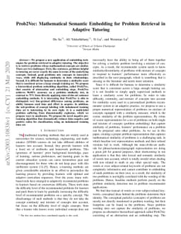 Prob2Vec: Mathematical Semantic Embedding for Problem Retrieval in
  Adaptive Tutoring