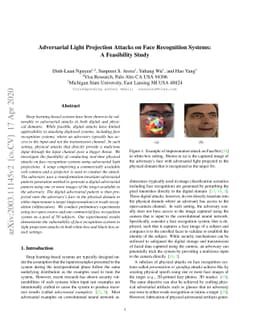 Adversarial Light Projection Attacks on Face Recognition Systems: A
  Feasibility Study