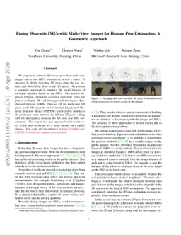 Fusing Wearable IMUs with Multi-View Images for Human Pose Estimation: A
  Geometric Approach