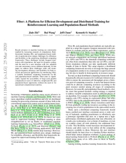 Fiber: A Platform for Efficient Development and Distributed Training for
  Reinforcement Learning and Population-Based Methods