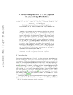 Circumventing Outliers of AutoAugment with Knowledge Distillation