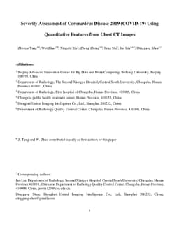 Severity Assessment of Coronavirus Disease 2019 (COVID-19) Using
  Quantitative Features from Chest CT Images