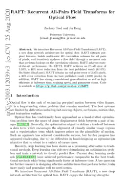 RAFT: Recurrent All-Pairs Field Transforms for Optical Flow