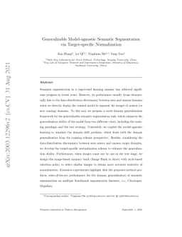 Generalizable Model-agnostic Semantic Segmentation via Target-specific
  Normalization