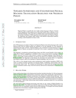 Towards Supervised and Unsupervised Neural Machine Translation Baselines
  for Nigerian Pidgin