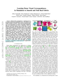 Learning Dense Visual Correspondences in Simulation to Smooth and Fold
  Real Fabrics