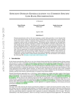 Efficient Domain Generalization via Common-Specific Low-Rank
  Decomposition