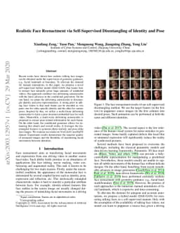 Realistic Face Reenactment via Self-Supervised Disentangling of Identity
  and Pose
