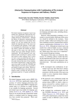 Abstractive Summarization with Combination of Pre-trained
  Sequence-to-Sequence and Saliency Models