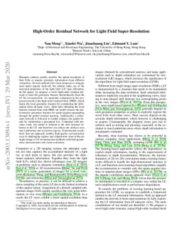High-Order Residual Network for Light Field Super-Resolution