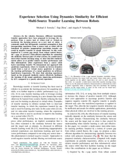 Experience Selection Using Dynamics Similarity for Efficient
  Multi-Source Transfer Learning Between Robots