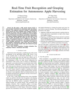 Real-Time Fruit Recognition and Grasping Estimation for Autonomous Apple
  Harvesting