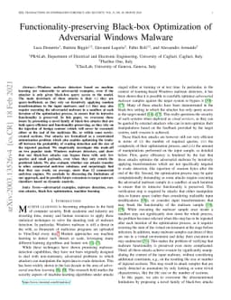 Functionality-preserving Black-box Optimization of Adversarial Windows
  Malware