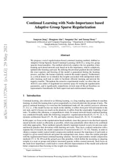 Continual Learning with Node-Importance based Adaptive Group Sparse
  Regularization