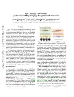 Sign Language Transformers: Joint End-to-end Sign Language Recognition
  and Translation