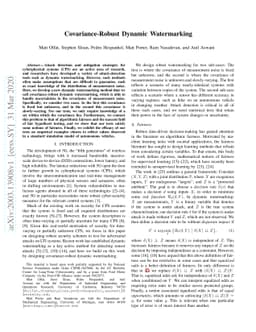 Covariance-Robust Dynamic Watermarking