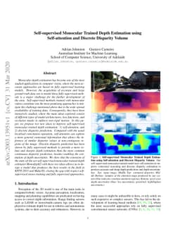 Self-supervised Monocular Trained Depth Estimation using Self-attention
  and Discrete Disparity Volume