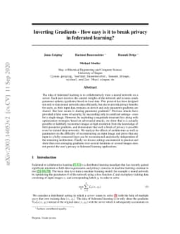 Inverting Gradients -- How easy is it to break privacy in federated
  learning?