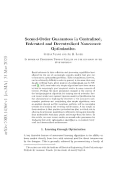 Second-Order Guarantees in Centralized, Federated and Decentralized
  Nonconvex Optimization