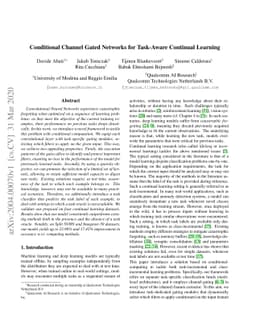 Conditional Channel Gated Networks for Task-Aware Continual Learning