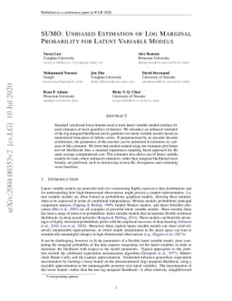 SUMO: Unbiased Estimation of Log Marginal Probability for Latent
  Variable Models