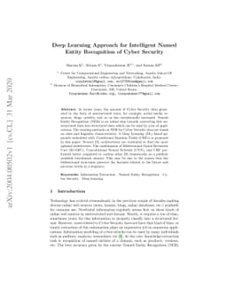Deep Learning Approach for Intelligent Named Entity Recognition of Cyber
  Security