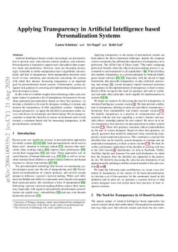 Applying Transparency in Artificial Intelligence based Personalization
  Systems