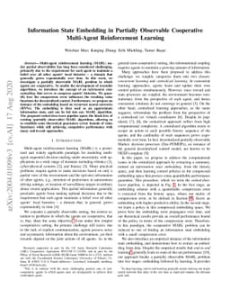 Information State Embedding in Partially Observable Cooperative
  Multi-Agent Reinforcement Learning