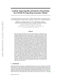 CogMol: Target-Specific and Selective Drug Design for COVID-19 Using
  Deep Generative Models