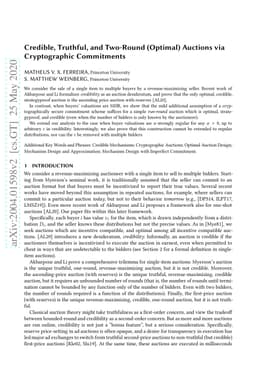 Credible, Truthful, and Two-Round (Optimal) Auctions via Cryptographic
  Commitments