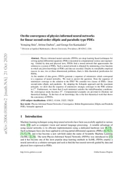 On the convergence of physics informed neural networks for linear
  second-order elliptic and parabolic type PDEs