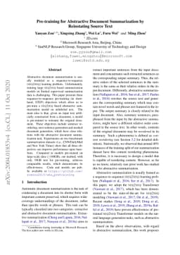 Pre-training for Abstractive Document Summarization by Reinstating
  Source Text
