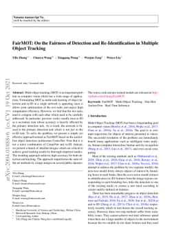 FairMOT: On the Fairness of Detection and Re-Identification in Multiple
  Object Tracking