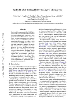 FastBERT: a Self-distilling BERT with Adaptive Inference Time