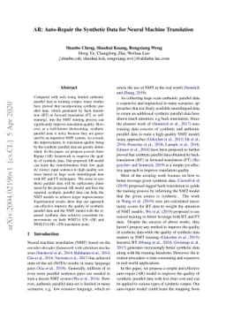 AR: Auto-Repair the Synthetic Data for Neural Machine Translation