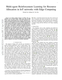 Multi-agent Reinforcement Learning for Resource Allocation in IoT
  networks with Edge Computing