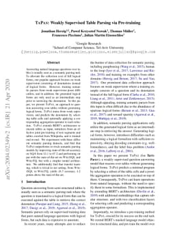 TAPAS: Weakly Supervised Table Parsing via Pre-training