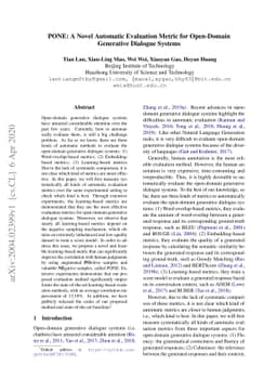 PONE: A Novel Automatic Evaluation Metric for Open-Domain Generative
  Dialogue Systems