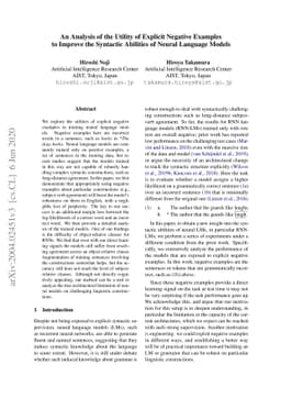 An Analysis of the Utility of Explicit Negative Examples to Improve the
  Syntactic Abilities of Neural Language Models