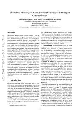 Networked Multi-Agent Reinforcement Learning with Emergent Communication