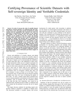 Certifying Provenance of Scientific Datasets with Self-sovereign
  Identity and Verifiable Credentials