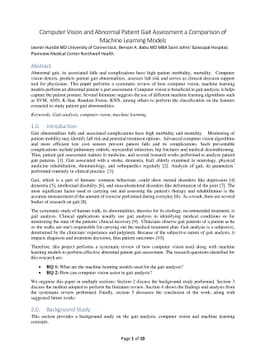 Computer Vision and Abnormal Patient Gait Assessment a Comparison of
  Machine Learning Models
