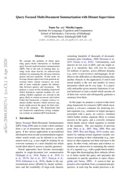 Query Focused Multi-Document Summarization with Distant Supervision