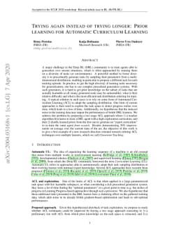 Trying AGAIN instead of Trying Longer: Prior Learning for Automatic
  Curriculum Learning