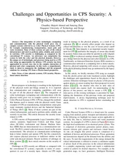 Challenges and Opportunities in CPS Security: A Physics-based
  Perspective