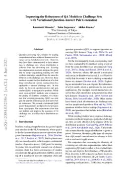 Improving the Robustness of QA Models to Challenge Sets with Variational
  Question-Answer Pair Generation