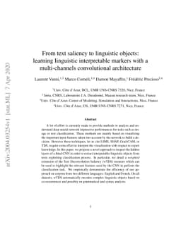 From text saliency to linguistic objects: learning linguistic
  interpretable markers with a multi-channels convolutional architecture